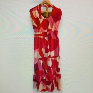 Vibrant Red and Pink Maxi Dress